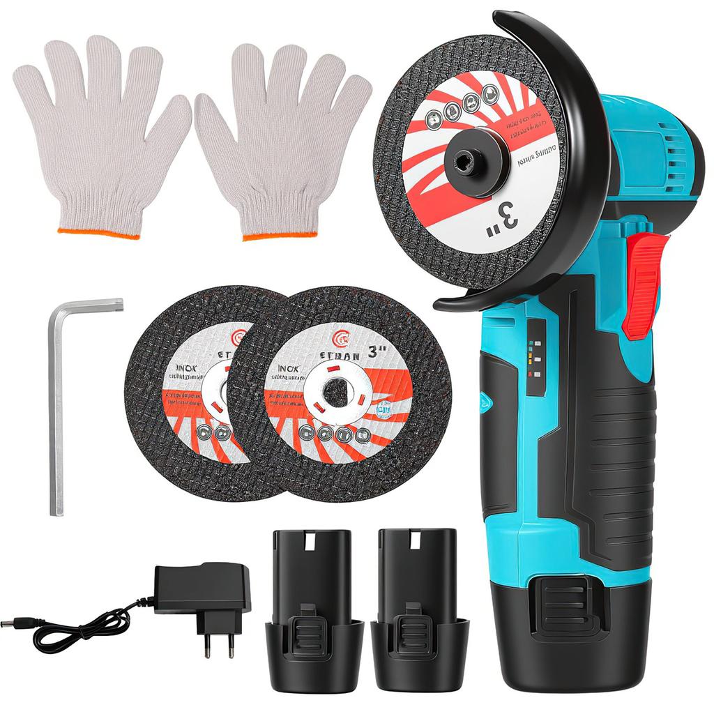 12V Mini Lithium Angle Grinder Brushed Motor EU Standard Plug 2 Batteries Rechargeable Cutting & Polishing Power Tool