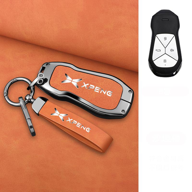 Interior Mouldings Alloy+Leather Car Key Fob Cover Case Shell For Xpeng Xiaopeng P7 P7i P5 G3 G3i G9 G6 22-23 Holder Interior Ke