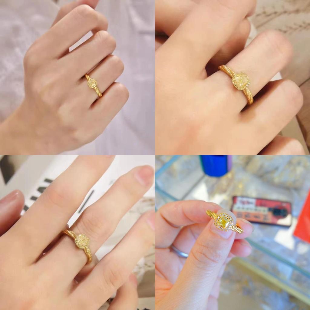 And Minimalist Stylish Open Design Square Sugar Yellow Crystal Ring For Women Gold Jewelry