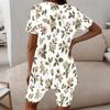 Women Plus Size Round Neck Short Sleeve White Floral Printed Two Piece Shorts Set