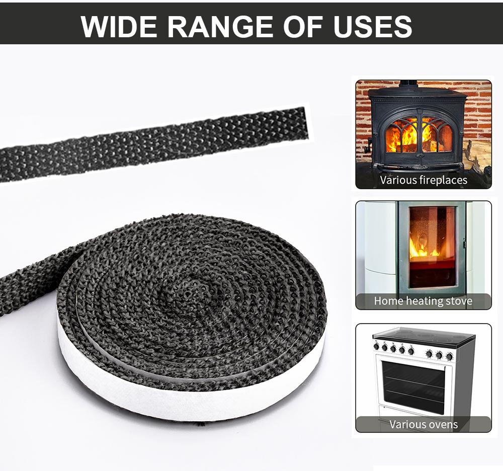 10/15mm Fireplace Sealing Rope Wood Burning Stove Door Self-Adhesive Fiberglass Sealing Cord Replacement  Black Gasket Tape