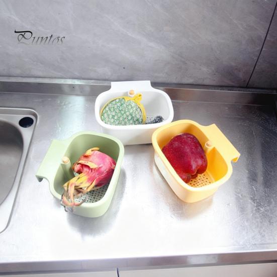 Fruit Draining Basket for Sink Hanging Strainer Basket, One-Press Food Waste Catcher, Anti Clogging Durable ABS Stainless Steel Filter, Practical