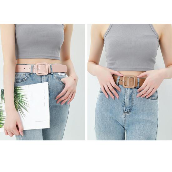Women Belt Multi Holes Adjustable Length Square Buckle Faux Leather Waistband Jeans Dress Coats Candy Color Belt