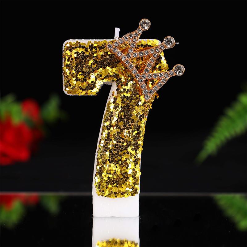 Large Gold 3D Digital Birthday Candle Crown Style Long Burning for Retirement Celebration Party Cake Decor