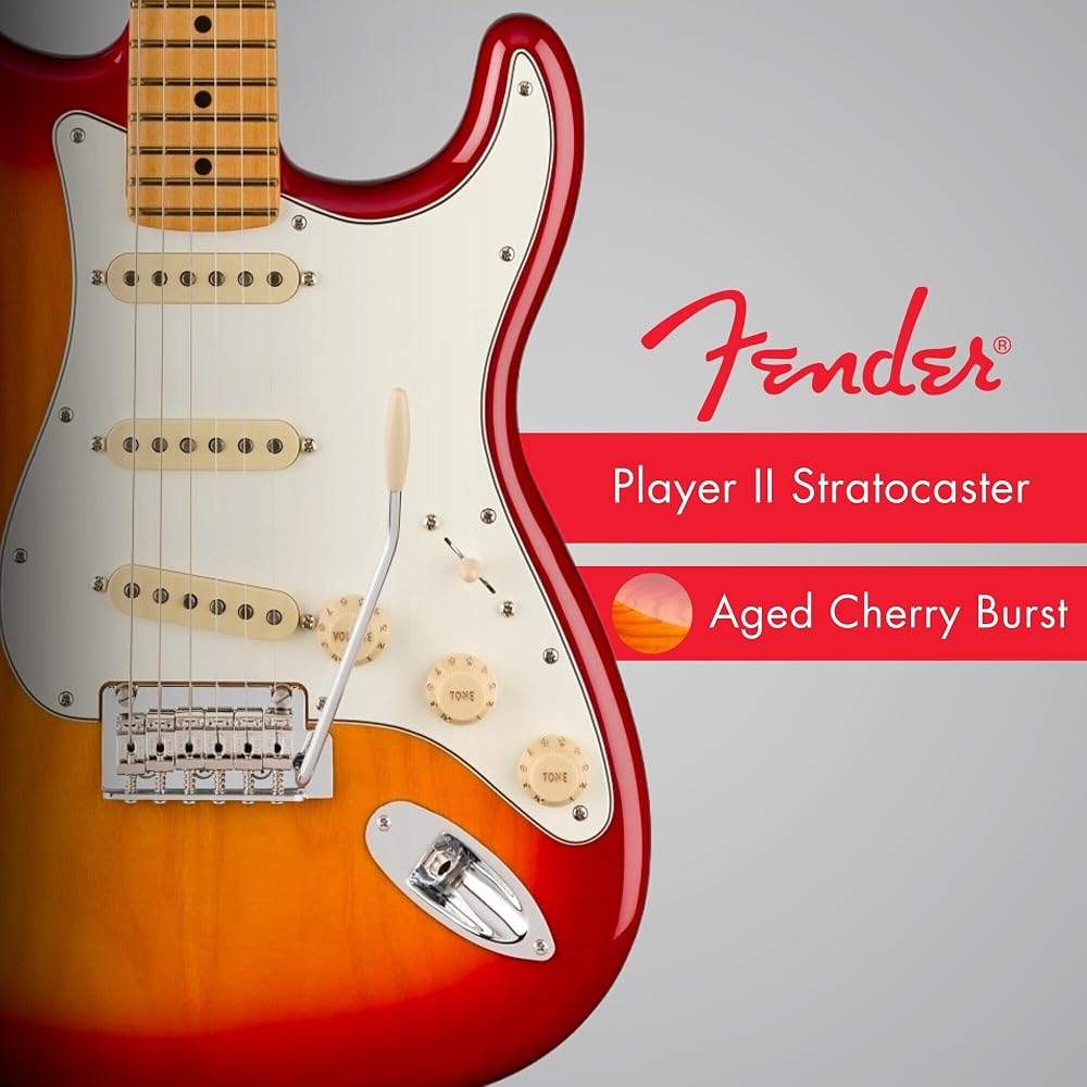 Fender Player II Stratocaster® Electric Guitar, Maple Fingerboard, Aged Cherry Burst, with Soft Case