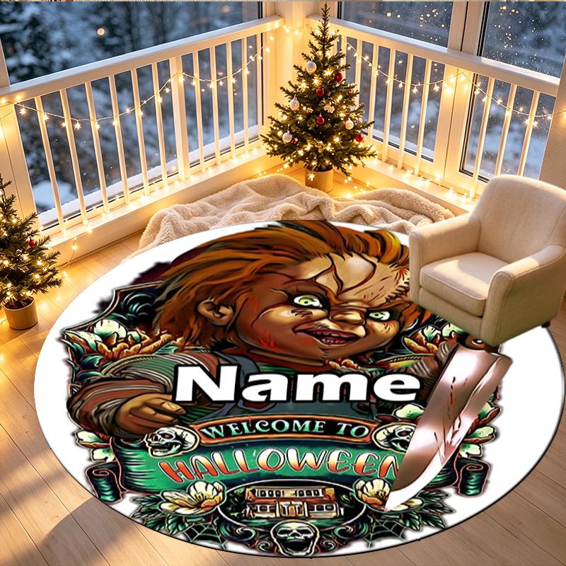 Custom Name Personalized horror movie Print Round Rug, Versatile Home Decor Carpet, for Playroom, Apartment, Balcony, Entryway, Hallway Gift