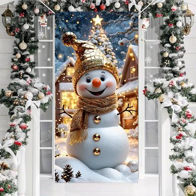 Snowman Christmas Door Banner - Festive Front Door Cover, Polyester Festive Decorations for Indoor and Outdoor Use