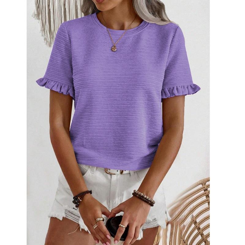 Spring And Summer New Style Daily Casual Fashion Commuting Comfortable Short Sleeved T-Shirt Jacquard Top Vest For Women