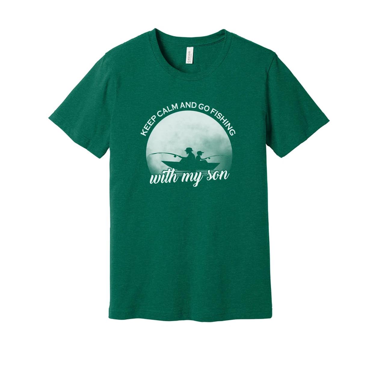 Unisex Fishing T Shirt With Keep Calm And Go Fishing With My Son Front Graphic P 2XL