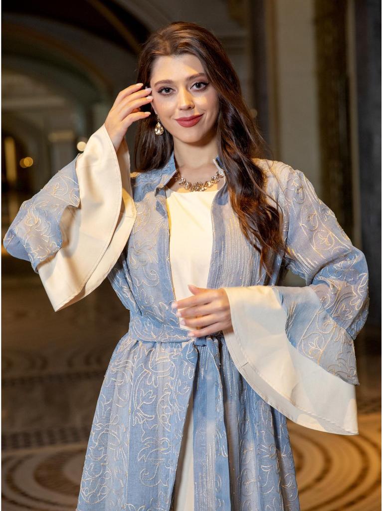 AB318 Ruffled Sleeve Evening Abaya Dress for Muslim Women