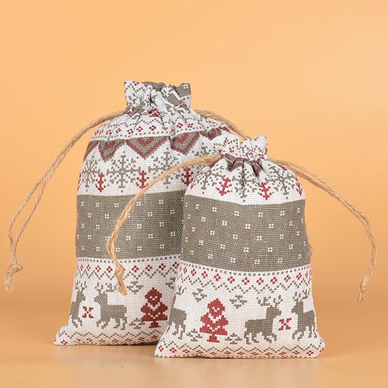 12pcs Linen Drawstring Bag Christmas Gift Apple Packaging Candy Decoration Storage Bag Drawstring Bag