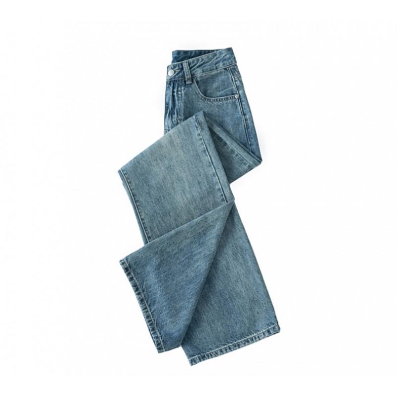 Womens High Waist Wide Leg Straight Cut Denim Pants Fall Winter Loose Fit Cropped Long Trousers