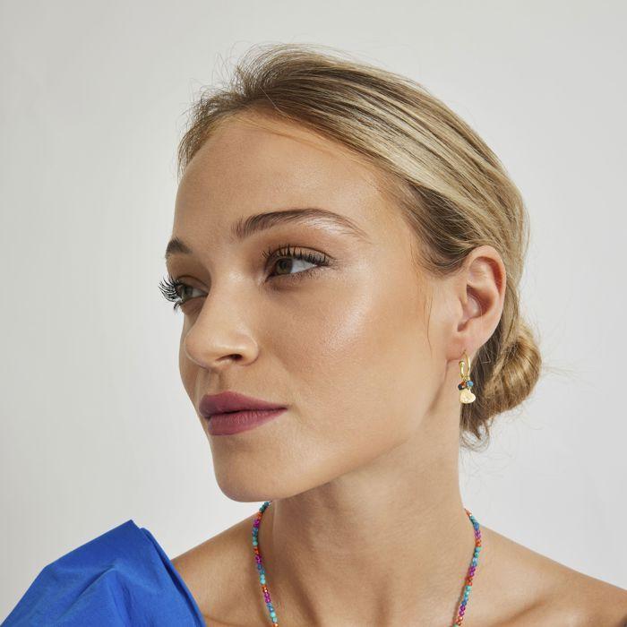 Boucles d'oreilles en argent 925 Luxenter avec cristaux multicolores finis en or jaune 18K - Sten