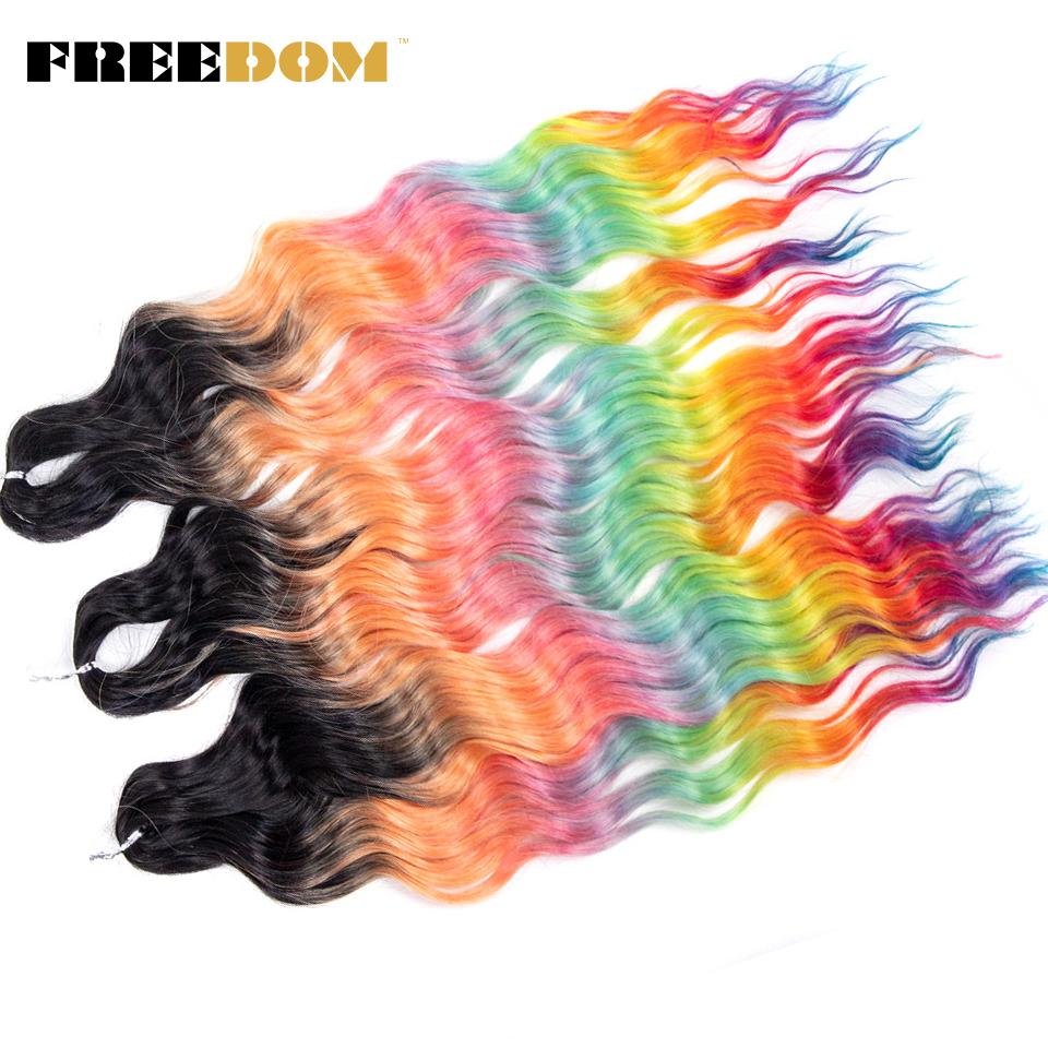 FREEDOM Synthetic Braiding Hair Extensions Natural Curly Wavy 24inch Water Wave Braid Hair Ombre Blonde Brown Twist Crochet Hair