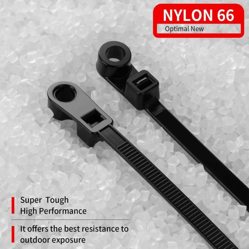 100PCS Automatic Locking Nylon Cable Tie Buckles 18kg Capacity Black White with Screw Mounts for Secure Cord Management