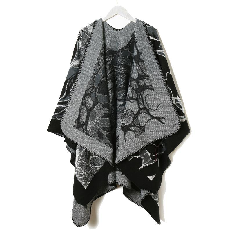 Fashion travel photo shawl comfortable breathable ethnic style large cape scarf warm retro casual printed cape 130*150cm чёрный