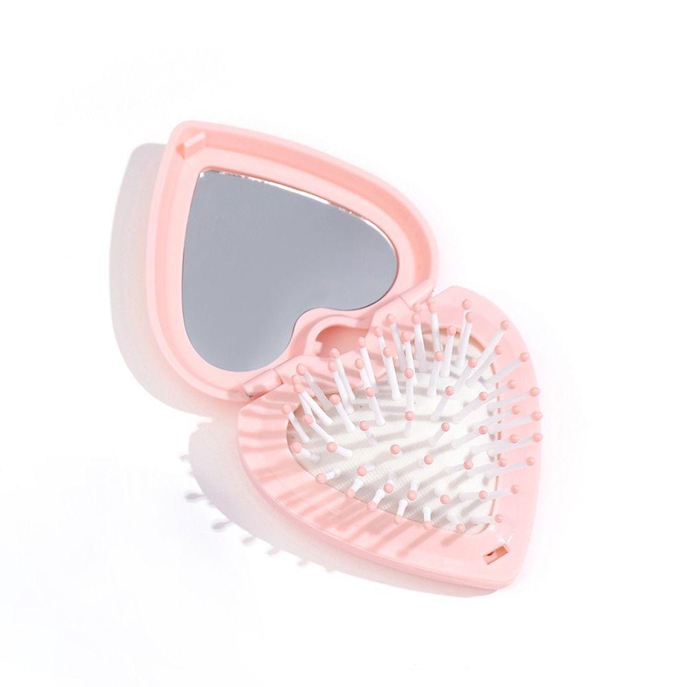 Candy Color Heart Hair Comb with Mirror Mini Anti-static Folding Airbag Comb Air Cushion Comb Hairdressing Massage Comb