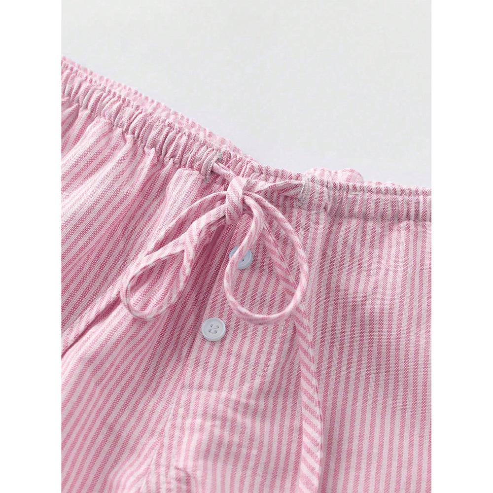 Women's Elastic Lace-up Striped Casual Shorts - Summer 2025
