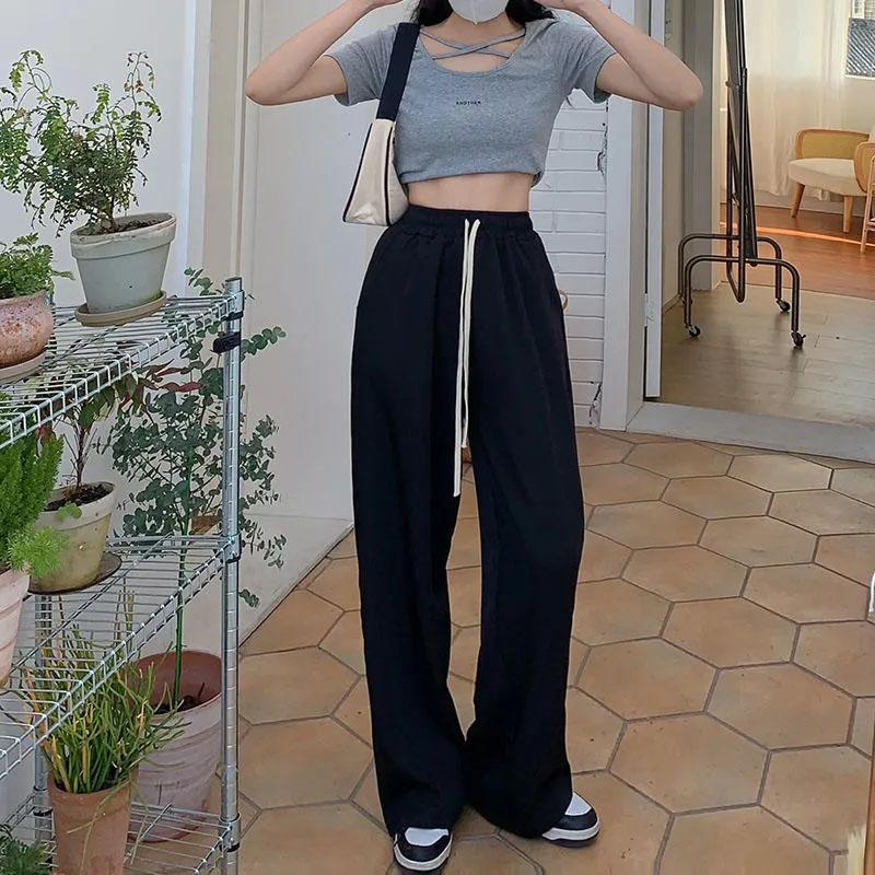 High-waisted Loose Straight-leg Pants 