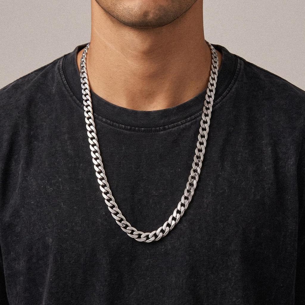 Necklace for Men Stainless Steel Statement Cuban Chain Necklace Gold/Silver/Black Plated 7mm Chain Hip Hop Halloween Jewelry Gifts 18/20/22/24/26/28
