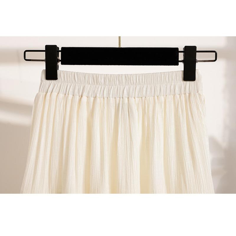 Dimanaf 2025 Plus Size Summer Elastic Long Skirts High Waist Casual Women Loose Skirt Pleated Fashion Vintage Maxi