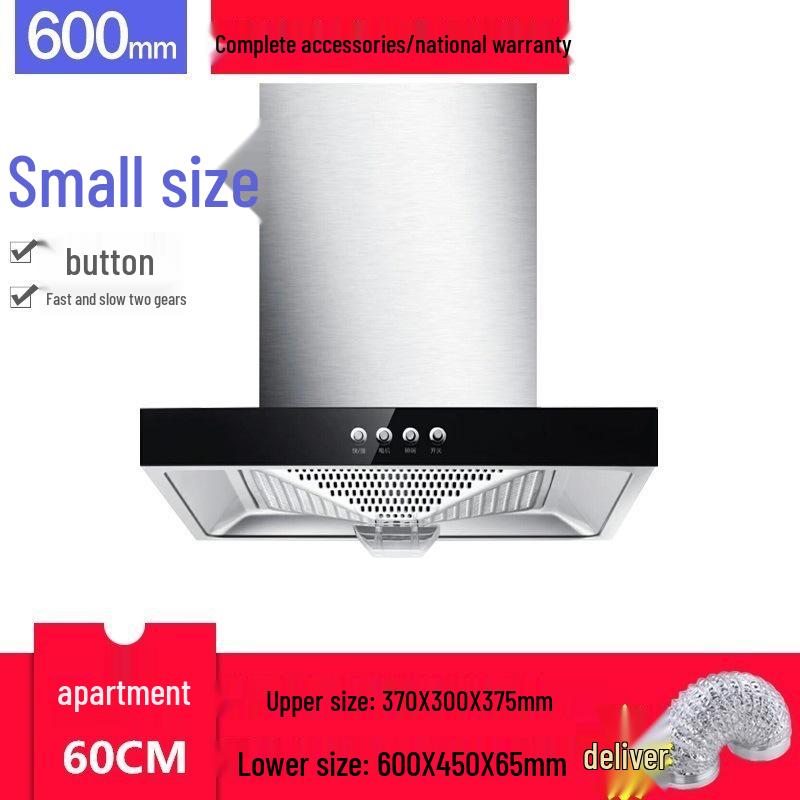 Compact 60-70cm Euro Style Top-Mount Range Hood with Large Suction for Small Apartments.