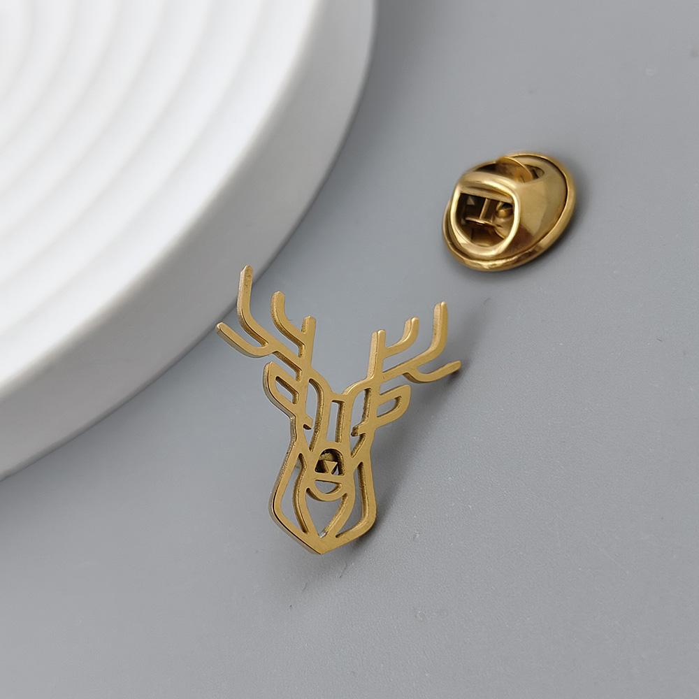 Deer Head Pattern Brooch for Mens Luxury Stainless Steel Hollow Animal Lapel Pin Clothing Accessories Christmas Party Gifts