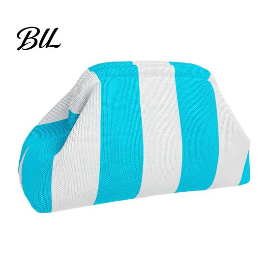 Kiss Lock Clutch Purse Woven Striped for Woman, Large Capacity Cosmetic Pouch, Portable Knit Dumpling Bag, Handbag Evening, Party Toiletry Bag