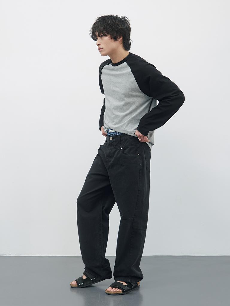 Gijunmaen Button Open Raglan Tee Black