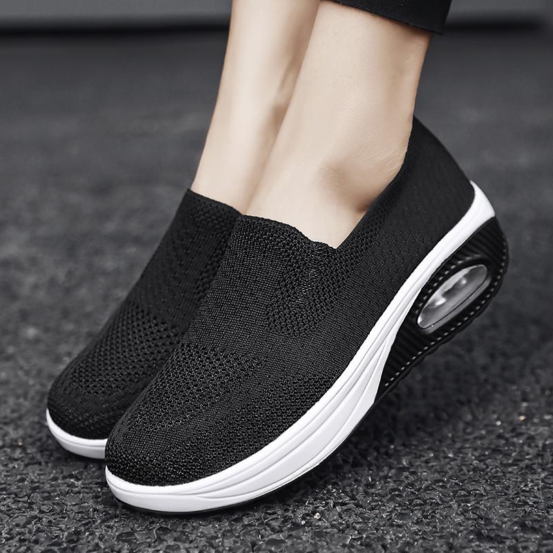 Women Slip on Walking Shoes Air Cushion Sneakers Pink Grey Black Blue Elevator Platform Orthopedic Socks Shoes Plus Size