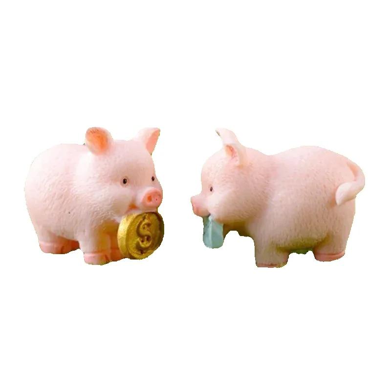 Small Pig Resin Ornaments Creative Mini 5 Kinds Cartoon Pig Statuary Decorative Suitable Home Desktop Cute Animals Decor Statue