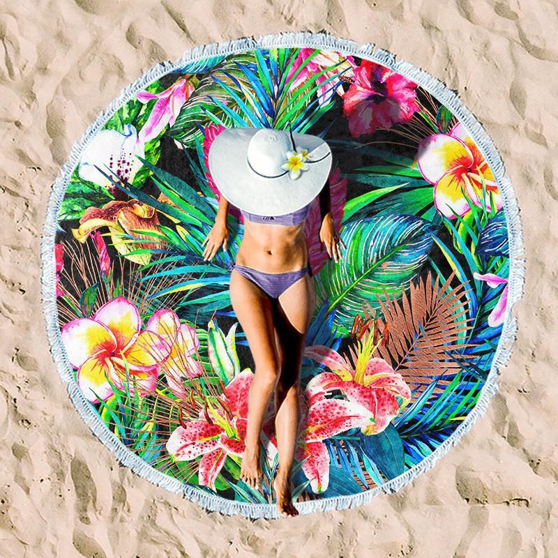 Ultrafine Microfiber Round Beach Towel Adults Quick Dry Digital Print With Fringe Trim Multipurpose Sand Mat Pool Travel Yoga Picnic