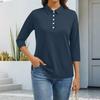 Women's Fashion Casual Lapel Short 3/4 Sleeve Solid Color Shirt Women's Button Up Tops