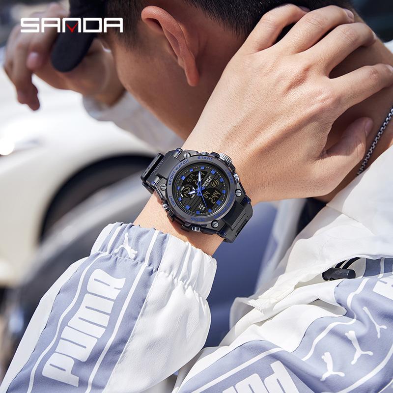 Sanda Watch New Lighting Male School Fashion Trend Digital Electronic Watch Multifunctional Waterproof And Shockproof Men'S Watch