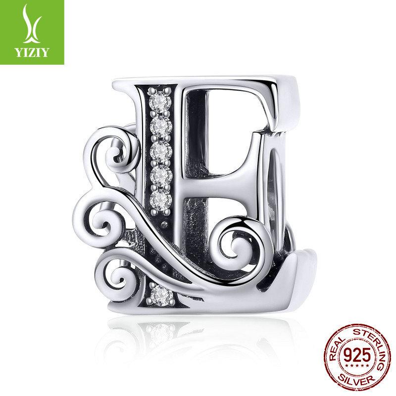 26 Letter Diy Bracelet Beaded Accessory, Zircon Sterling Silver Beads Loose Beads Bsc030
