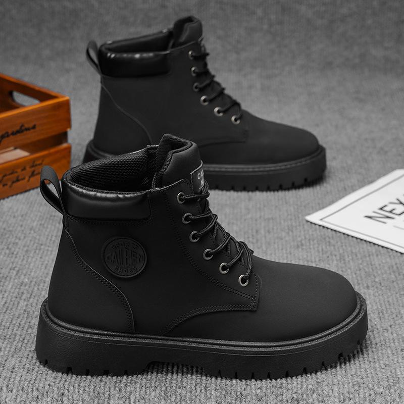 Autumn men's shoes new high-top Martin boots men's retro tooling shoes thick-soled non-slip short boots rhubarb boots