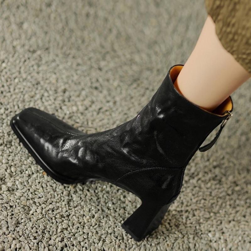 Super High Heels Women Snow Ankle Boots Square Toe Sexy Shoes Leather Chunky Fashion Bootas 2024 Trend Winter Pumps Botas Mujer