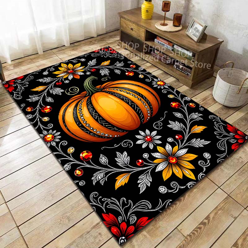Exquisites Teppichmuster mit Kürbisstruktur für Wohnzimmer Schlafzimmer Sofa Heimdekoration Rutschfeste Fußmatte Große Größe Halloween-Geschenk