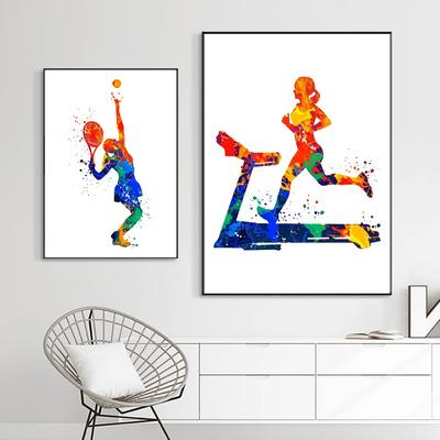 Affiches et impressions abstraites à l'aquarelle, jeunes joueurs de basket-ball, art mural moderne, peinture sur toile pour salles de sport, décoration de la maison