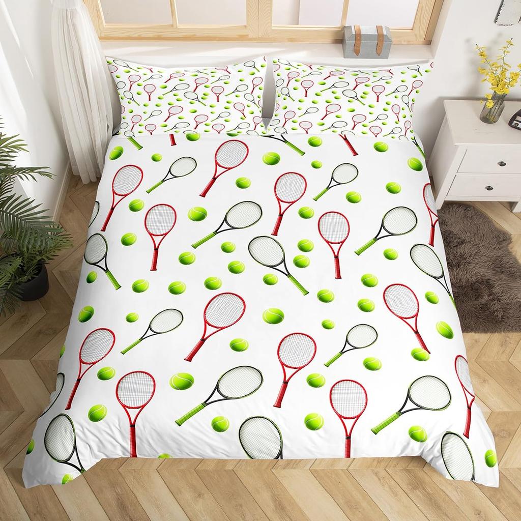 Comforter Tennis Court Twin Queentennis Competition Sports Game Grassland Comforter Geometric White Stripes Bedding Set
