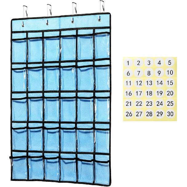 KEEPJOY Classroom Pocket Chart Organizer,Cell Phones Calculator Holder for Classroom Storage, Hanging Wall Door Calculator Phone Caddy for Classroom.