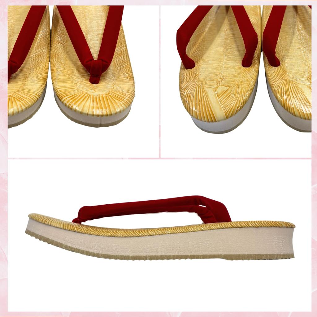 Edoten Geta Sandalen, Gelbes Tatami, Schwammsohle, Gepolstert und Bequem für Beine und Rücken, Hergestellt in Japan, Damen, Oval, Roter Riemen, Größe LL