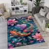 3D Floral & Koi Fish Design Area Rug - Polyester Washable Mat for Living Room, Bedroom, Home Office, Entryway - Durable Chair Ca