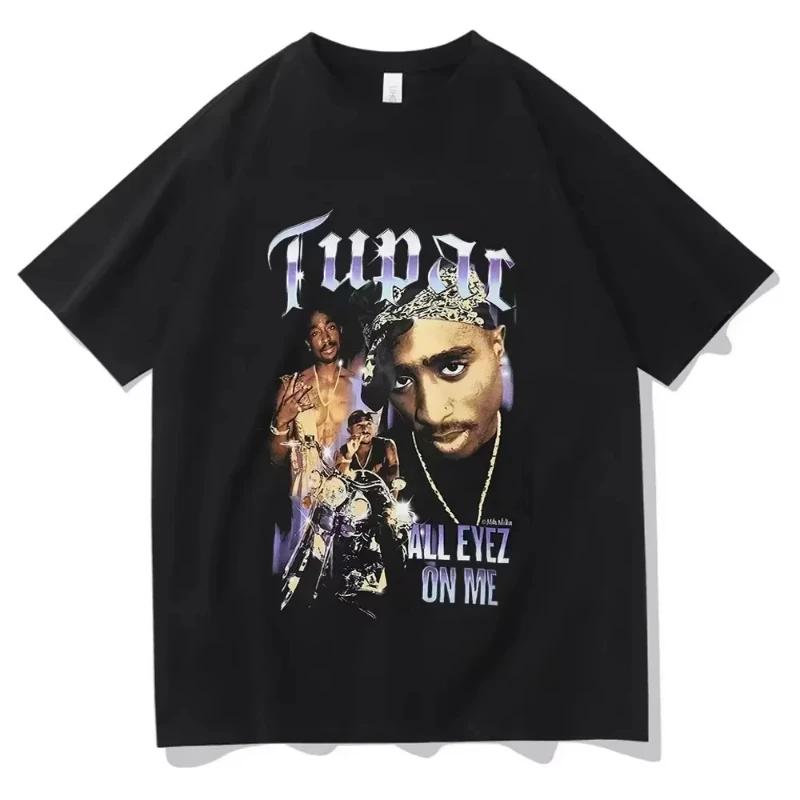 Rap Singer Tupac 2pac Hip-hop Streetwear Oversized Sleeve T-shirt 2025 Summer Fashion and WoKids Cotton T-shirt