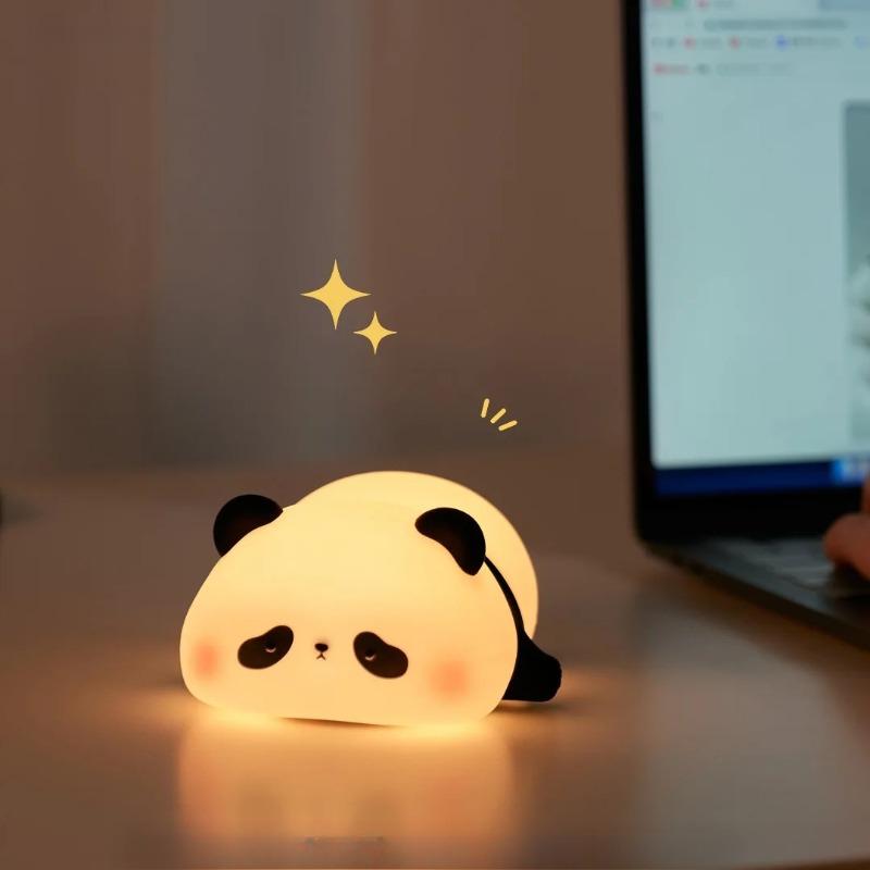 Panda-Shaped LED Night Light - USB Rechargeable Silicone Timer Lamp with Soft Glow for Kids' Bedroom  &  Nursery Decor