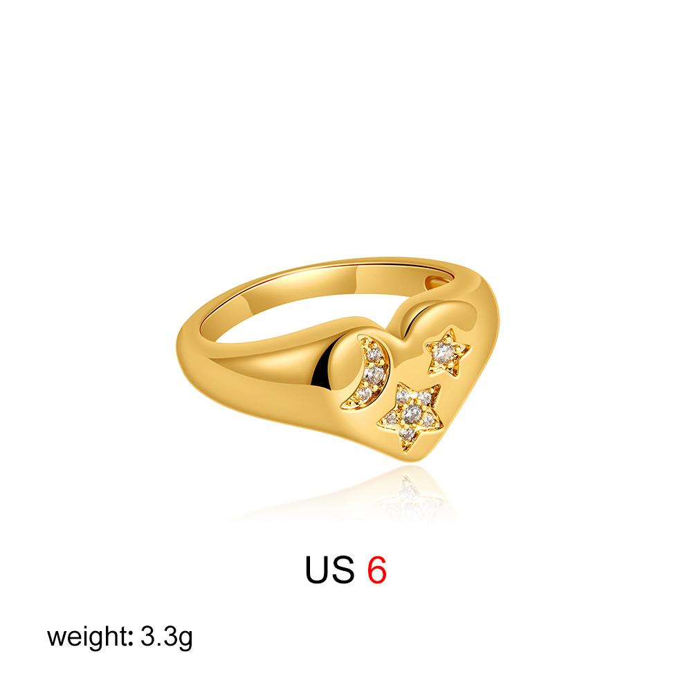 Classic Zircon Inlaid Star Moon Women'S Fashionable Polished Heart-Shaped Ring Exquisite Jewelry New Style