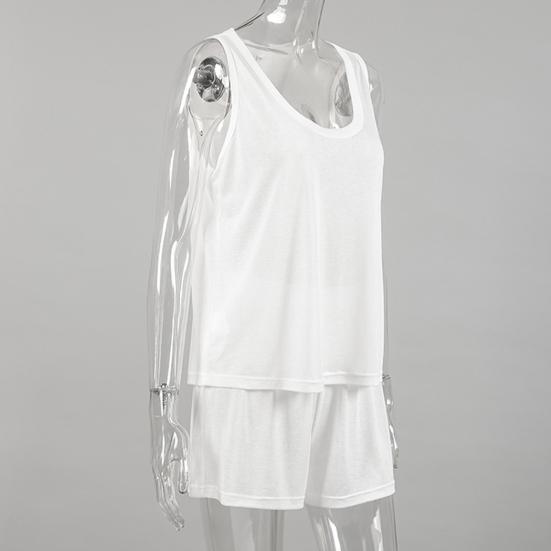 Women's Pajamas Set Sleeveless O-Neck Tank Top with Shorts Sleepwear Set Summer Casual Two-Piece Lounge Suit