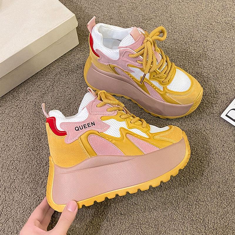 Thick-soled heightened lightweight sports small casual dad shoes women's 2025 autumn new popular thick-soled high-top shoes