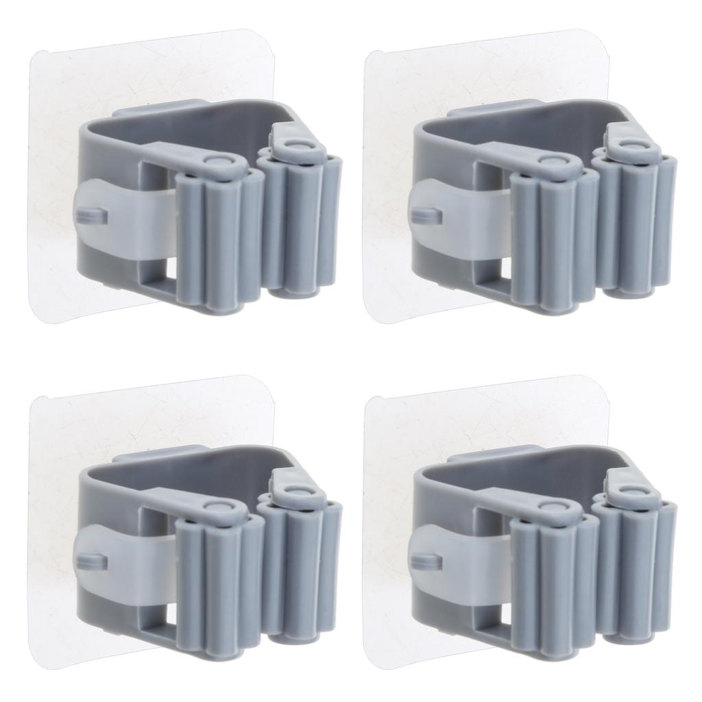 4-Pack Mop and Broom Holder Wall Mount Broom Gripper Holds Self Adhesive No Drilling Broom and Dustpan Hanger for Home