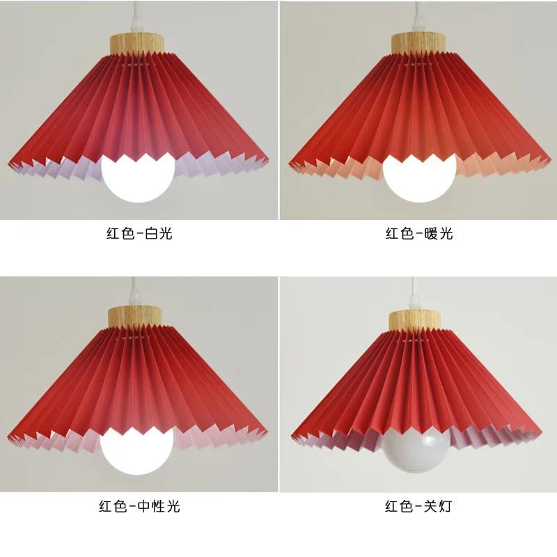 Retro Fabric Small Chandelier Solid Wood Home Restaurant Homestay Chandelier Nordic Single Head Living Room Bedroom Bedside Lamp